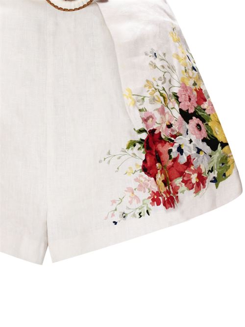 Ivory white/multicolour linen floral print shorts Zimmermann | 8301ARS241IVORY FLORAL